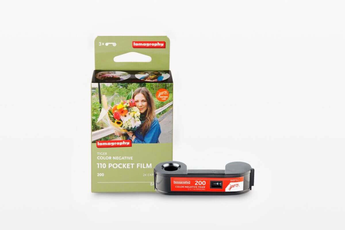 Lomography Color Tiger 110 film and packaging featuring vibrant colors, perfect for capturing urban snapshots.