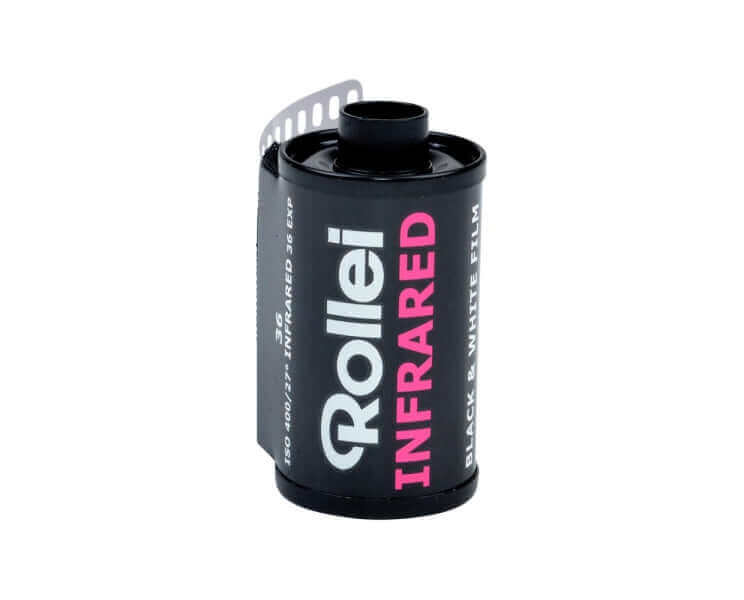 Rollei Infrared 400 ISO 35mm film canister for dramatic black and white photography, 36 exposures.