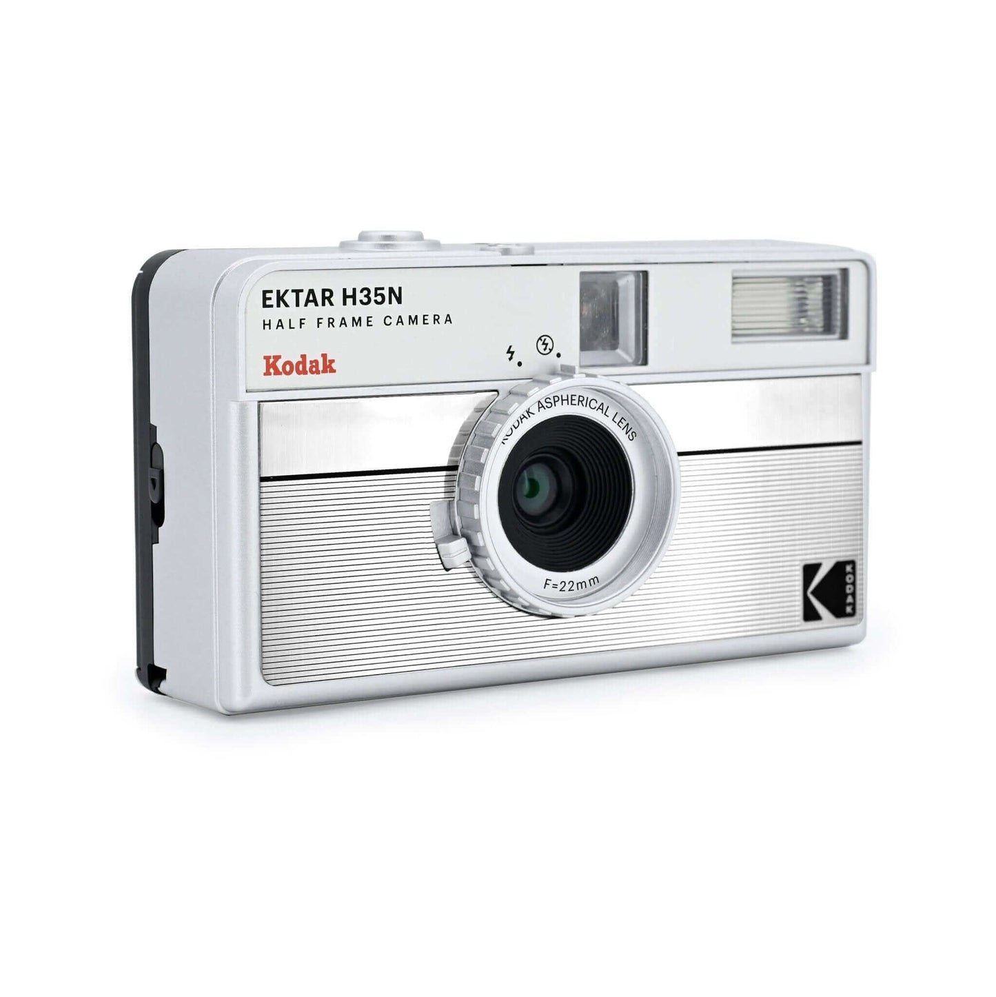 Kodak Ektar H35N half-frame 35mm film camera with sleek silver design and built-in star filter.