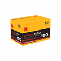 Yellow and black eastman kodak ektar 100 iso color negative film box with red accents for 35mm 36 exp use