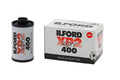 Ilford xp2 super black and white 35mm film roll in silver and red branded box for 36 exposures