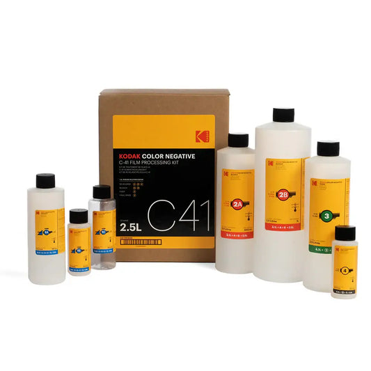 Kodak Color Negative C-41 Film Processing Kit with essential chemicals for professional film development.
