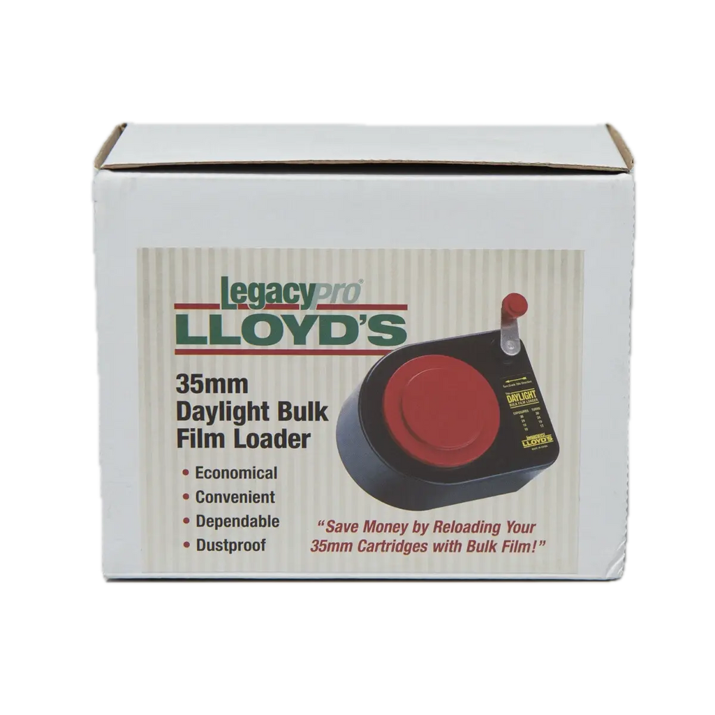 Legacypro lloyd 35mm bulk film loader with black body red circular loading button and handle for 35mm bulk film use