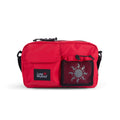 Red long weekend santa fe camera bag in chili red with black straps mesh pocket and weave nylon material
