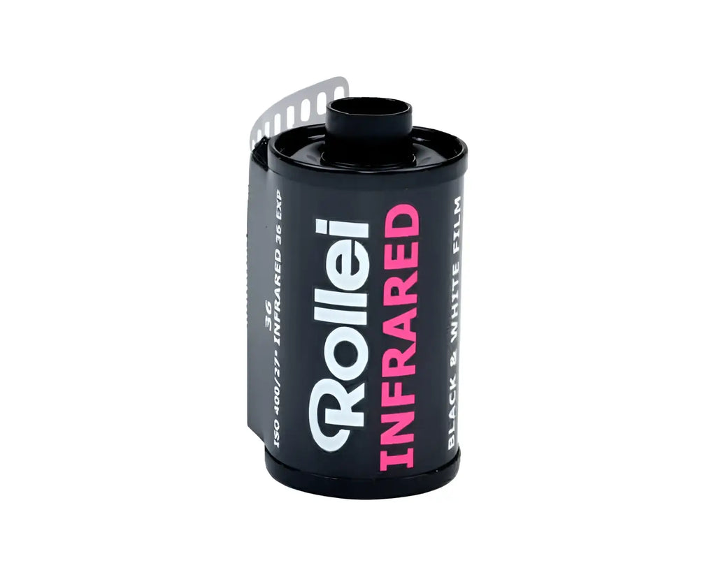 Rollei Infrared 400 ISO 35mm film canister for dramatic black and white photography, 36 exposures.