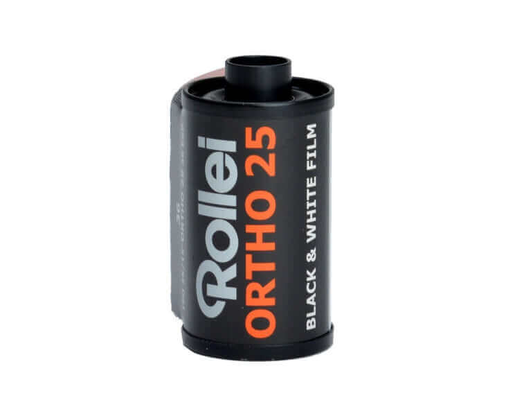Rollei Ortho 25 black and white 35mm film, ideal for classic orthochromatic photography.