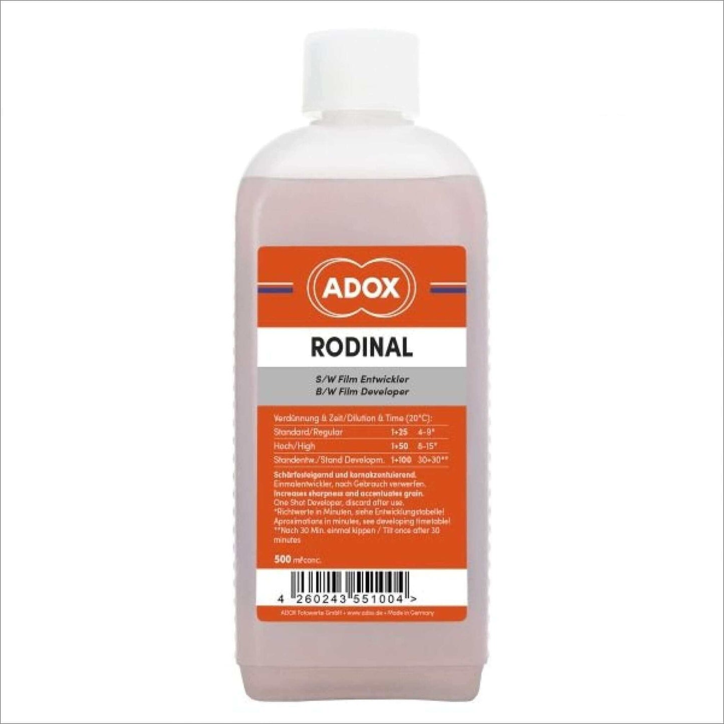 Adox Rodinal R09 BW film developer liquid 500 ml, acutance enhancing formula for black and white photography.