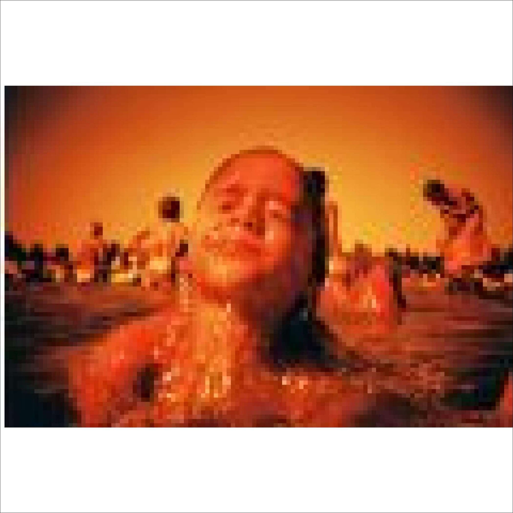 Child enjoying a bright orange glowing sunset at the beach, embodying warm hues and summer vibes.