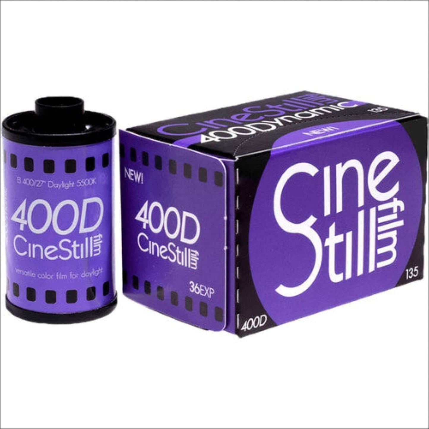 CineStill 400D 36 Exp color film canister and box, ideal for capturing vibrant daylight images.