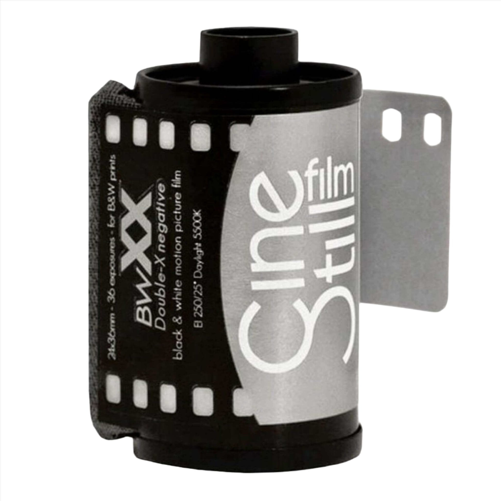 CineStill Bwxx Double-x 250 BW 35mm film roll, classic black and white film for photography and motion pictures.