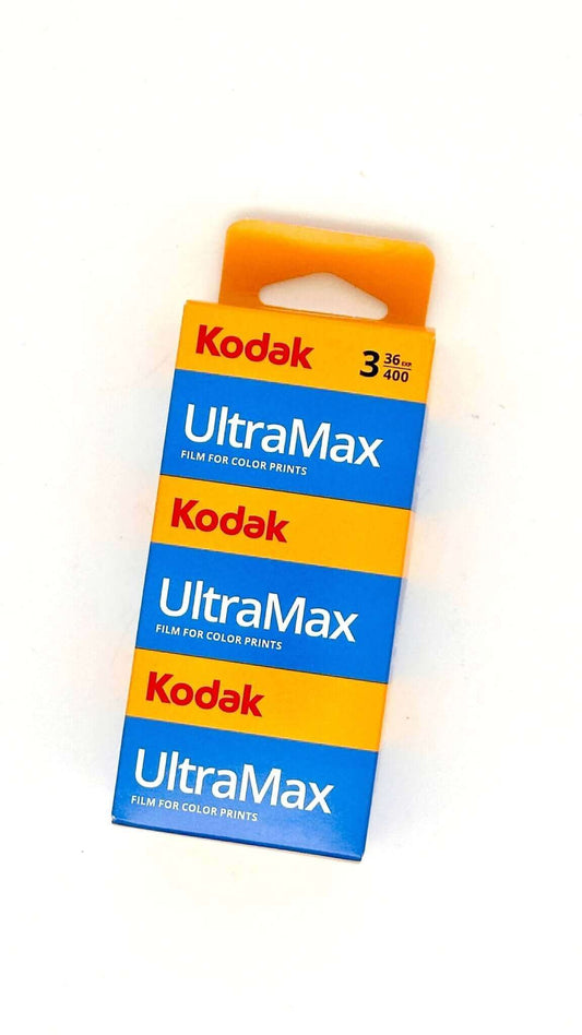 3-Pack Kodak UltraMax 400 ISO 35mm film for color prints, ideal for capturing vibrant images.