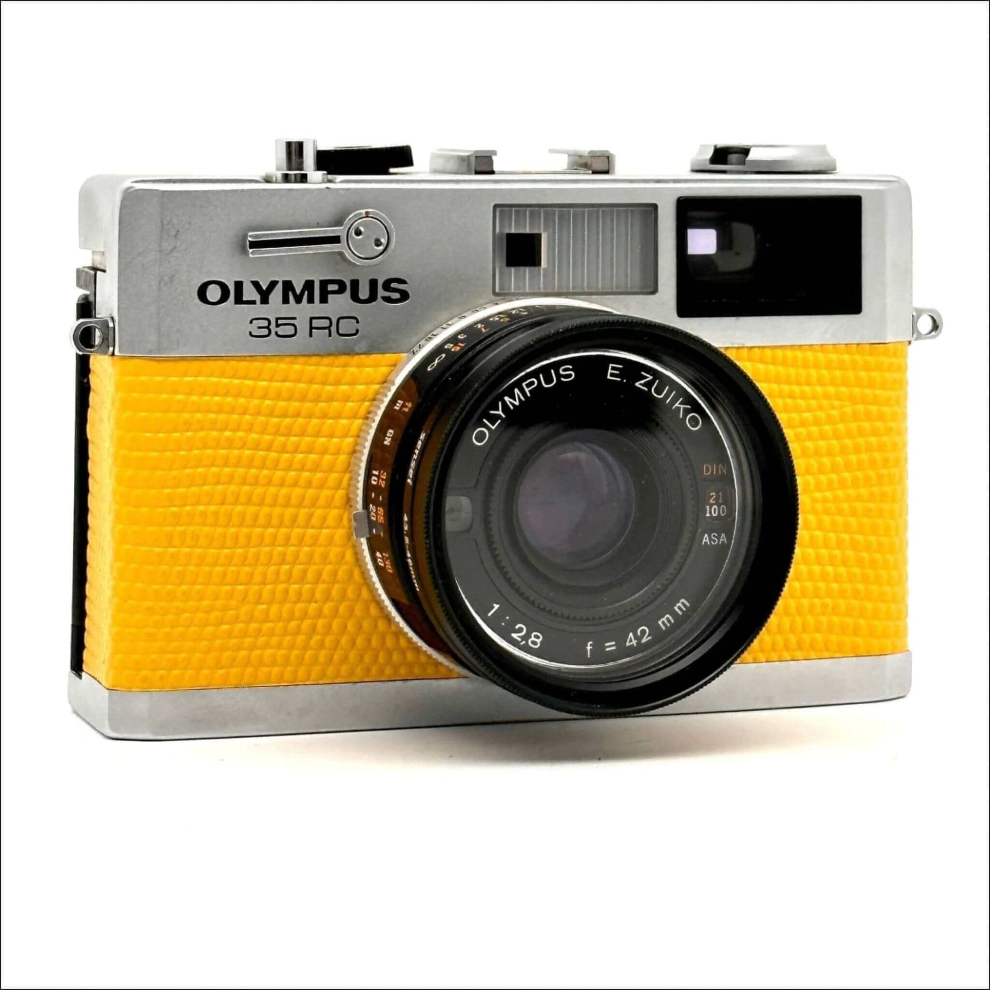 Olympus 35 RC 35mm used yellow rangefinder film camera with a clean, stylish design and expert-overhauled quality.