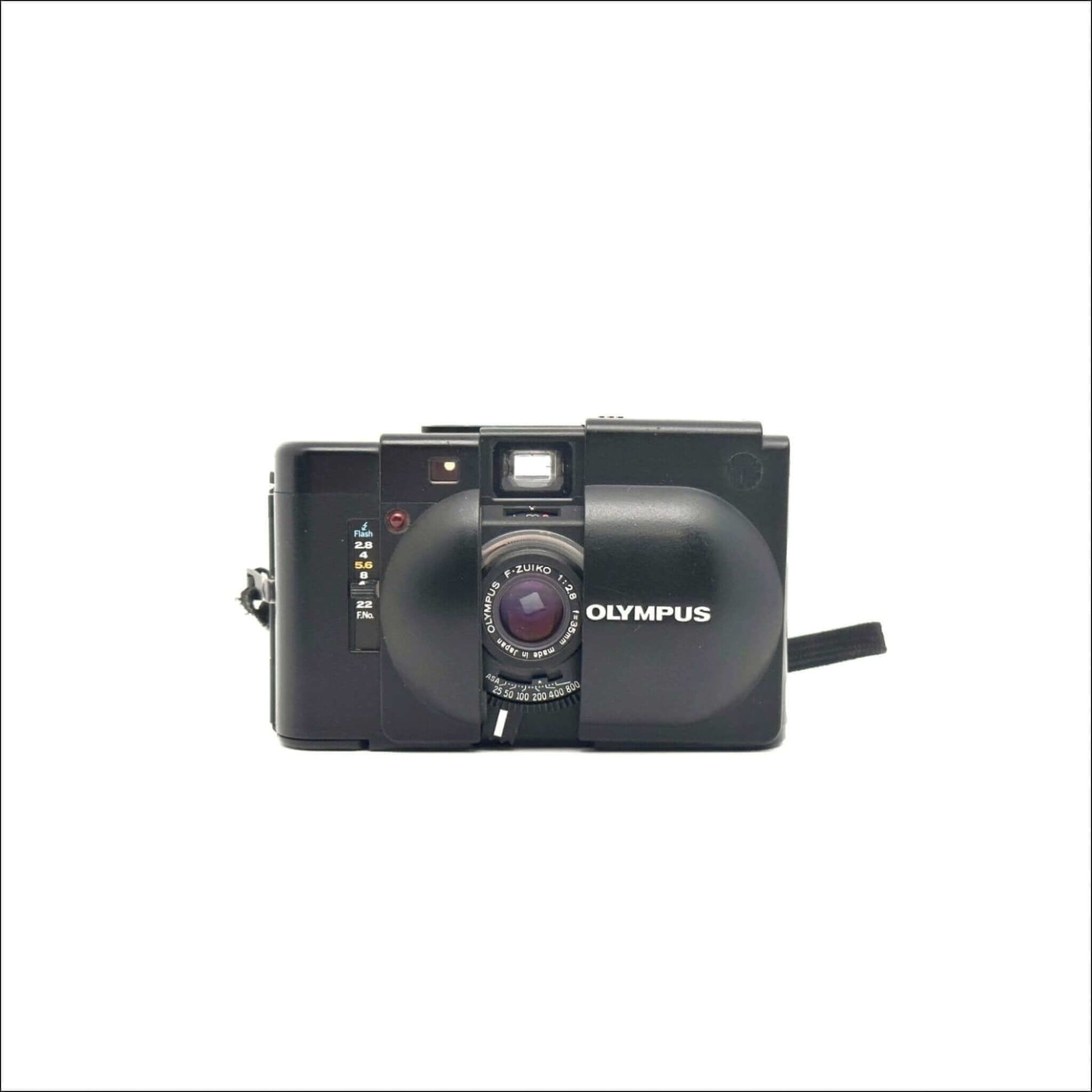 Olympus XA used 35mm vintage film camera with 35mm f3.5 Zuiko lens, in good working condition.